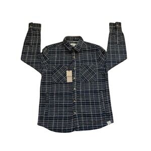 Amongst Others Mens Size Medium Navy Grid Textured Cotton Shirt Jacket